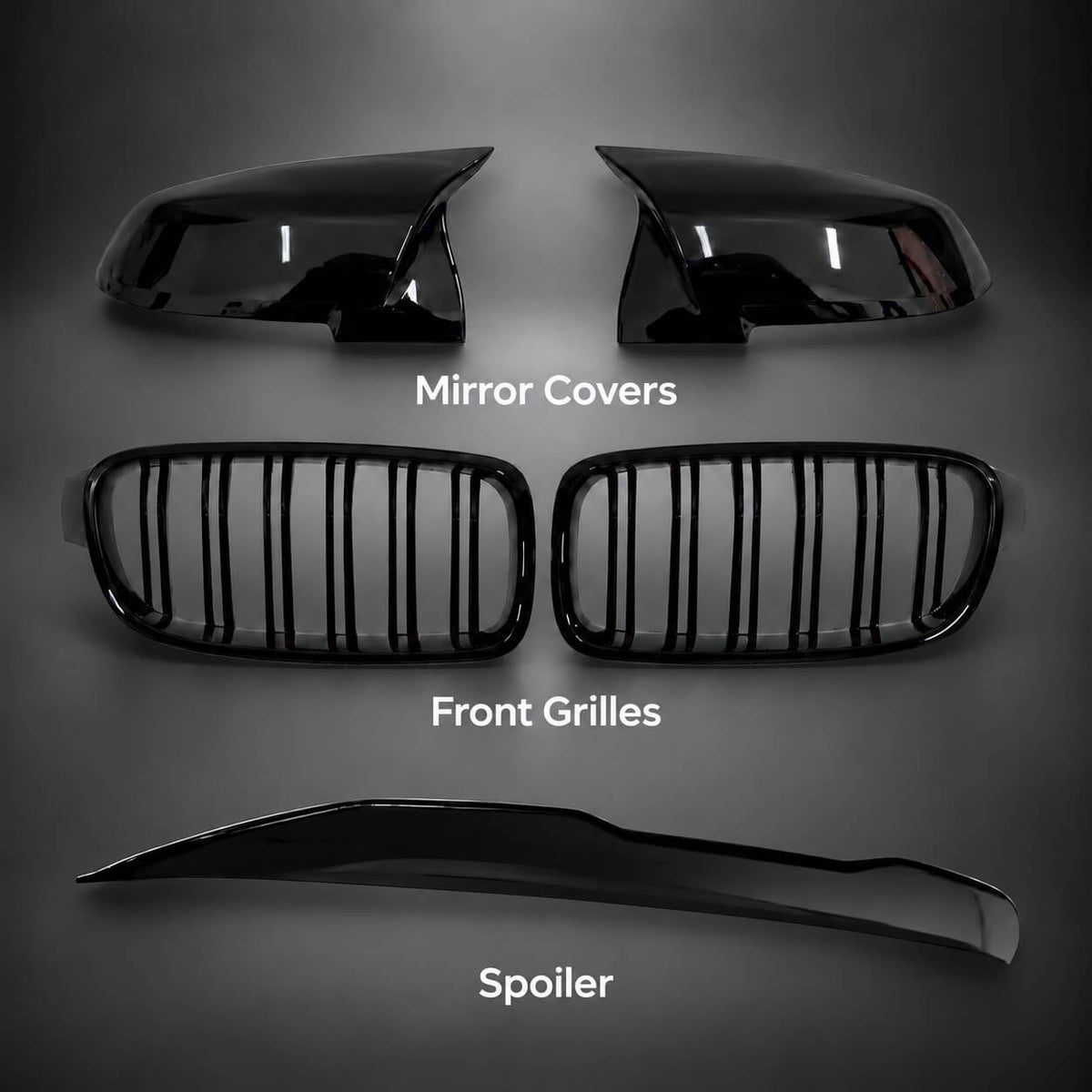 BMW F30 Blackout Pack - mirror covers, front grilles and spoiler