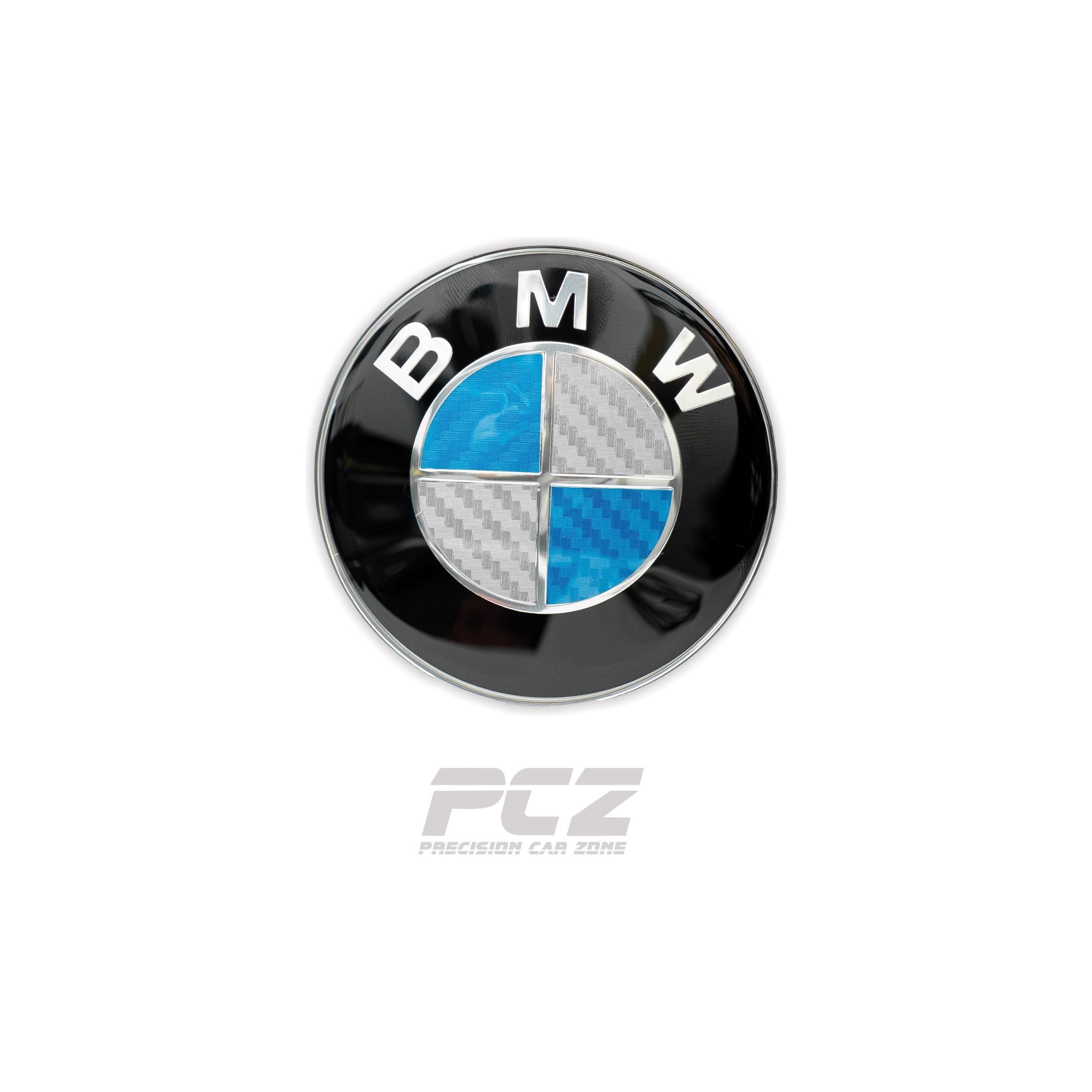 BMW E-Series Carbon Style Blue and White Emblem Badges Rear