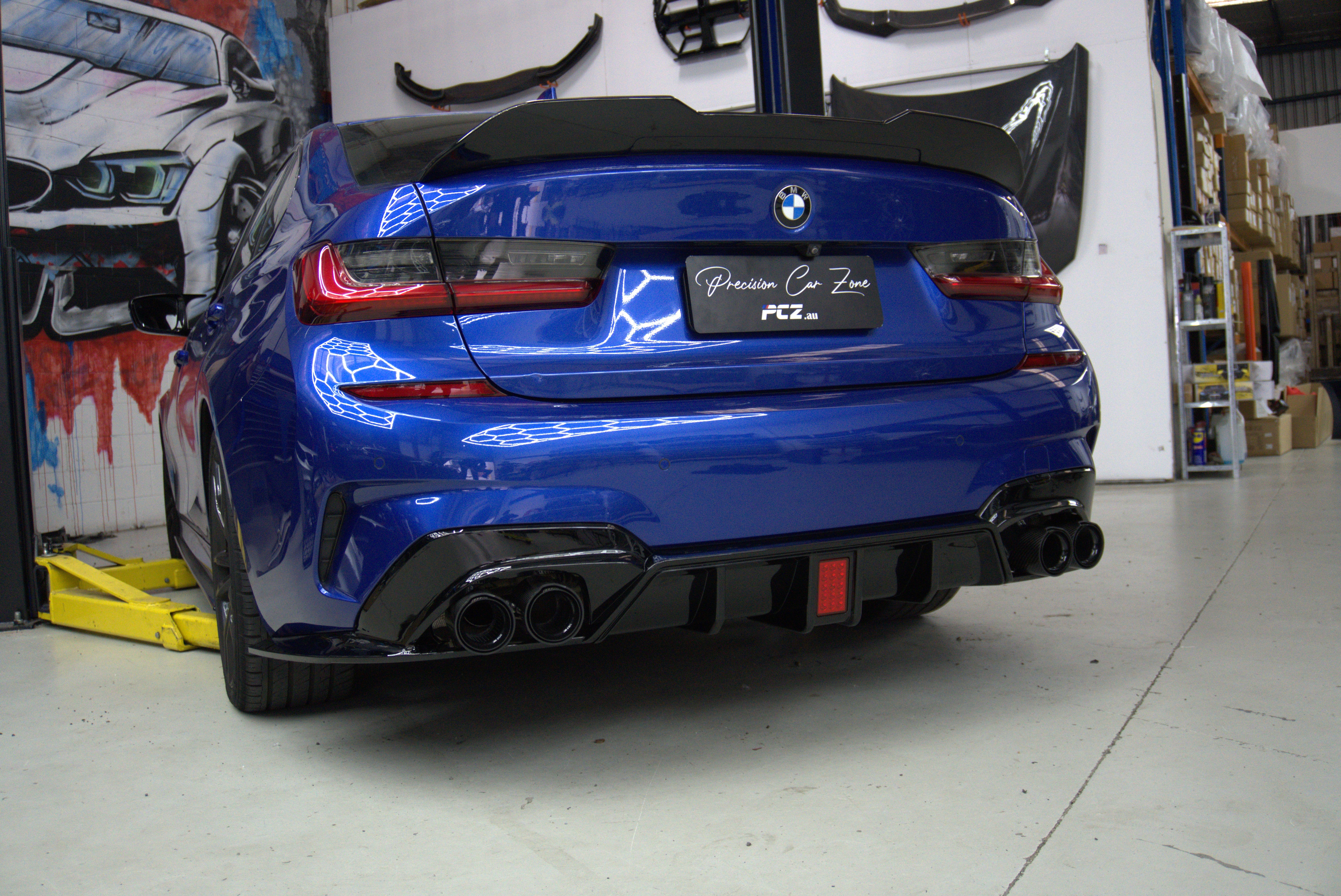 BMW 3 Series G20 M-Tech CP-Style Rear Diffuser with LED – Gloss Black ABS (2019–2022)