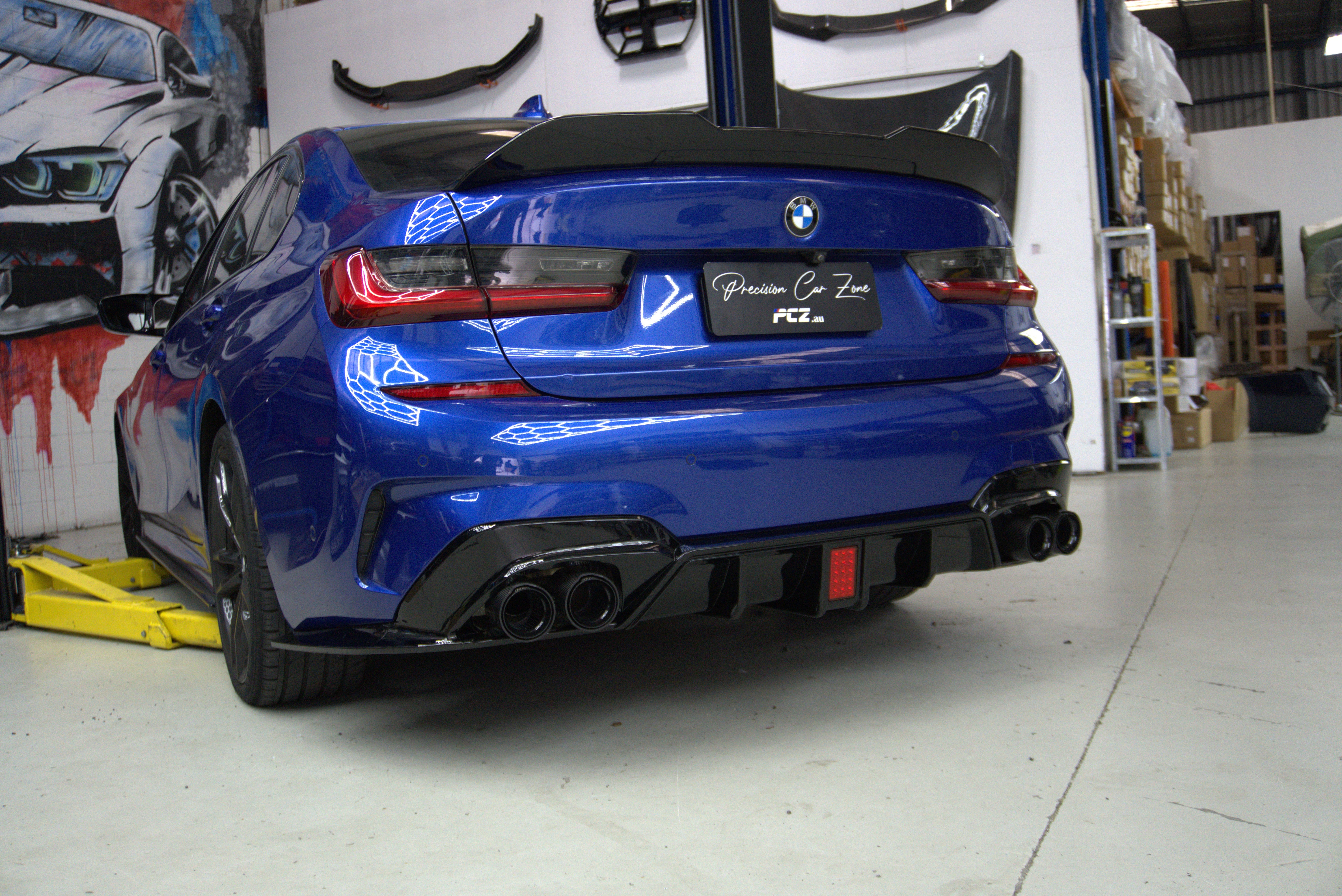 BMW 3 Series G20 M-Tech CP-Style Rear Diffuser with LED – Gloss Black ABS (2019–2022)