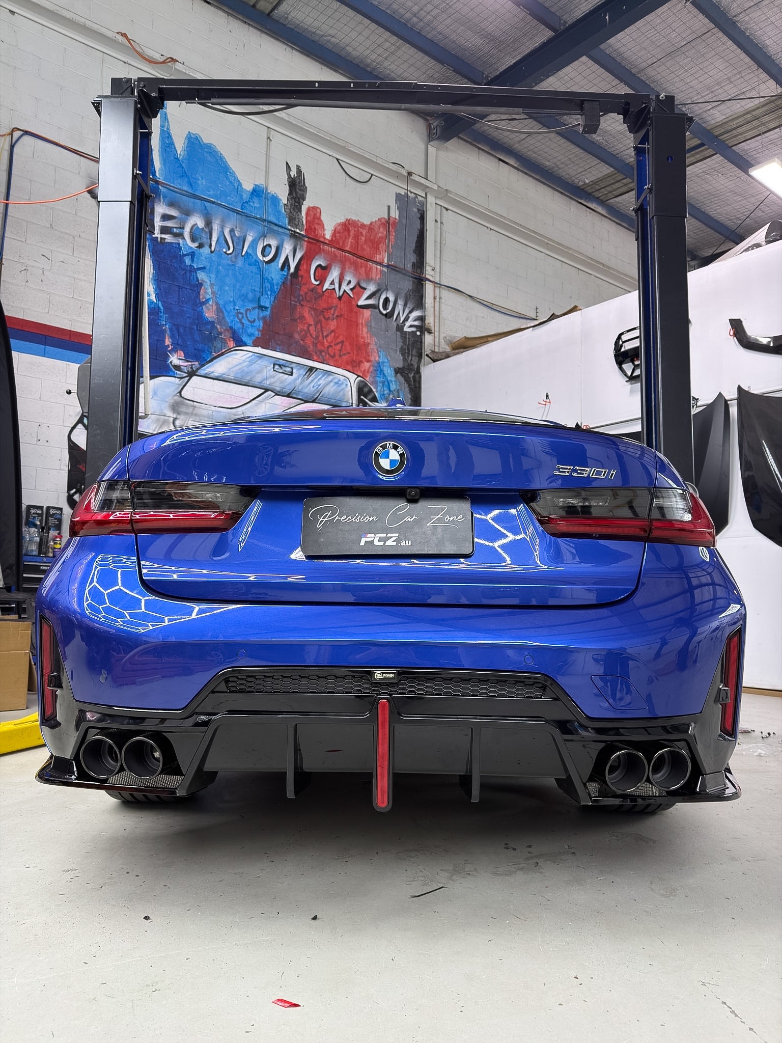 BMW G20 LCI Competition Rear Diffuser with LED Brake Light & Plug & Play Wiring Harness – Gloss Black (2023+)
