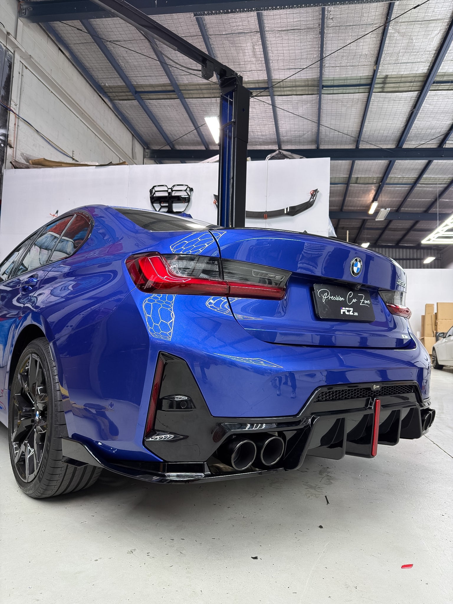 BMW G20 LCI Competition Rear Diffuser with LED Brake Light & Plug & Play Wiring Harness – Gloss Black (2023+)