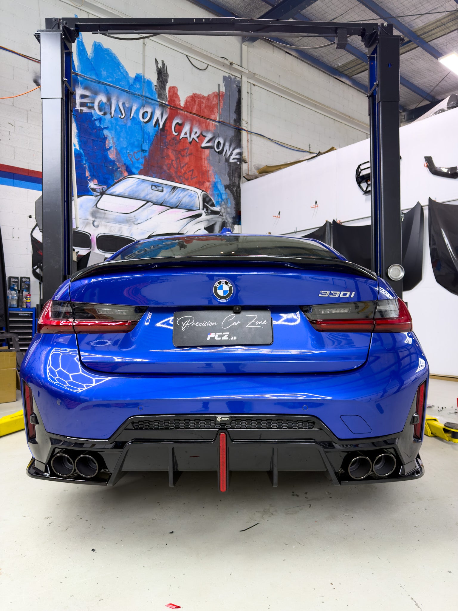 BMW G20 LCI Competition Rear Diffuser with LED Brake Light & Plug & Play Wiring Harness – Gloss Black (2023+)